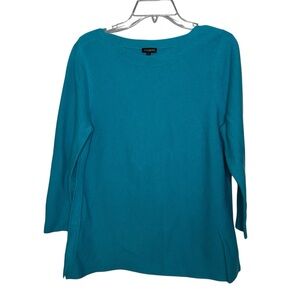 Talbots Teal Knit Sweater Top boatneck 3/4 Sleeve Lightweight Size L